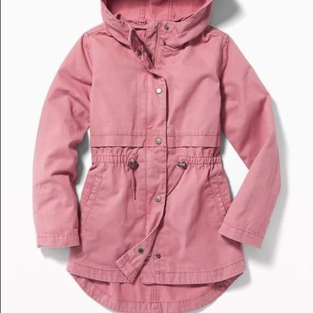 Old Navy Salmon Utility Jacket Zip Up - Button Up Drawstring Hooded Size Y-XL